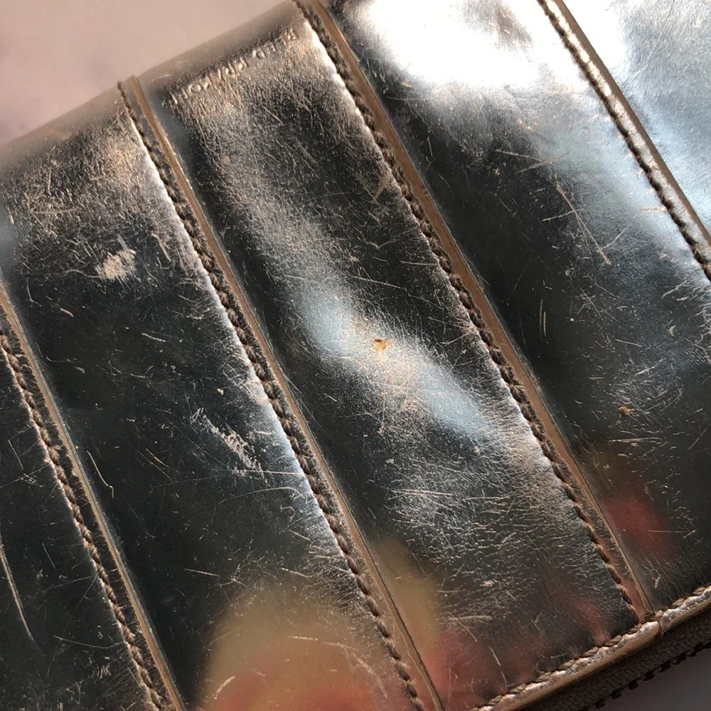 Reed Krakoff Silver Leather Zip Around Ribbon Large Wallet Flawed
